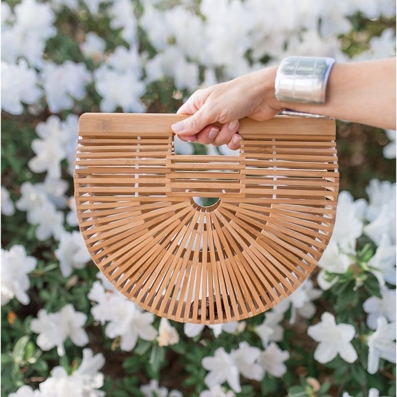 Bamboo Ark Half Moon Structured Bag Tan Natural Boho Blogger - Picture 1 of 4